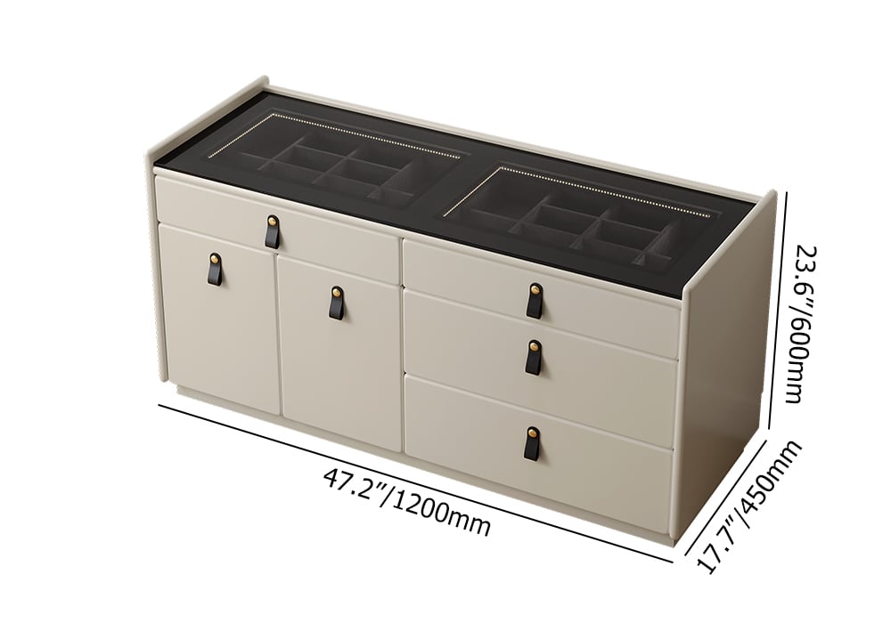 HMR - Modern 47"W Glass 4 Drawer Dresser with Light Closet Island with Jewelry Storage & Doors