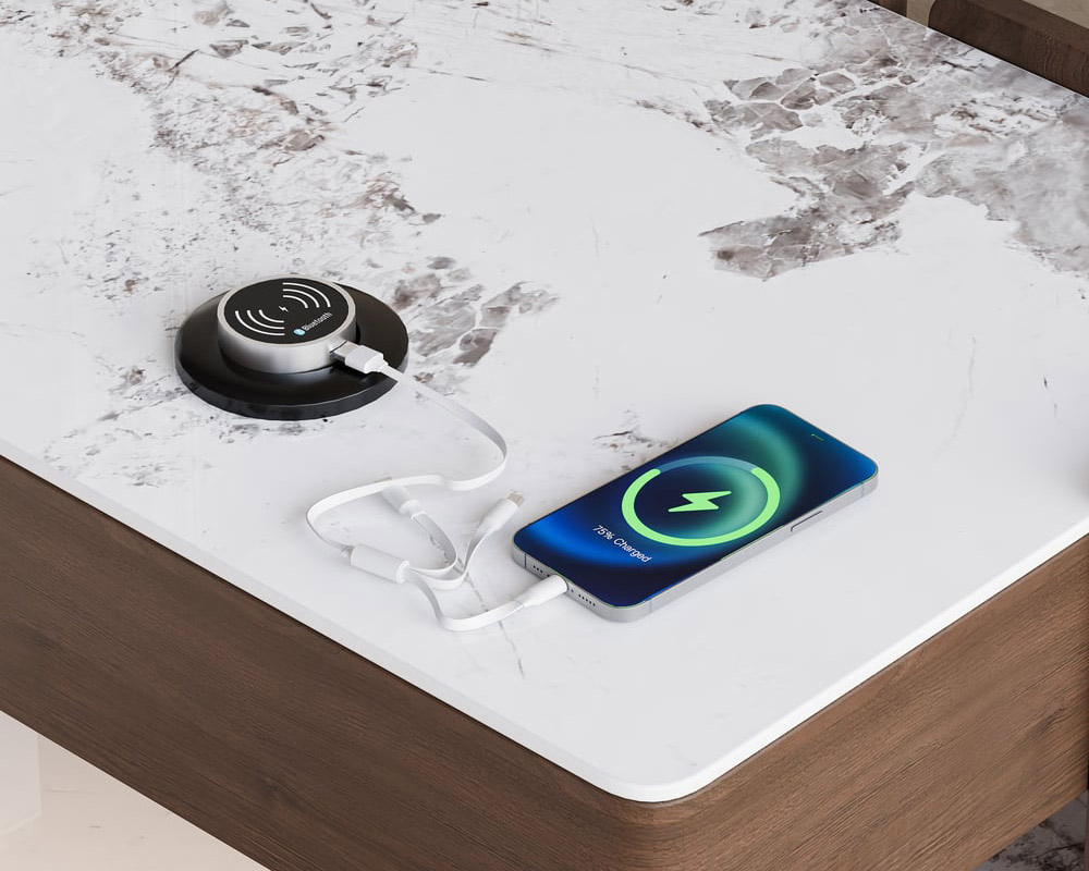 HMR Vailora Smart Nightstand with Wireless Charger Sensor Light Bluetooth Speakers - Walnut & White, Set Of 2