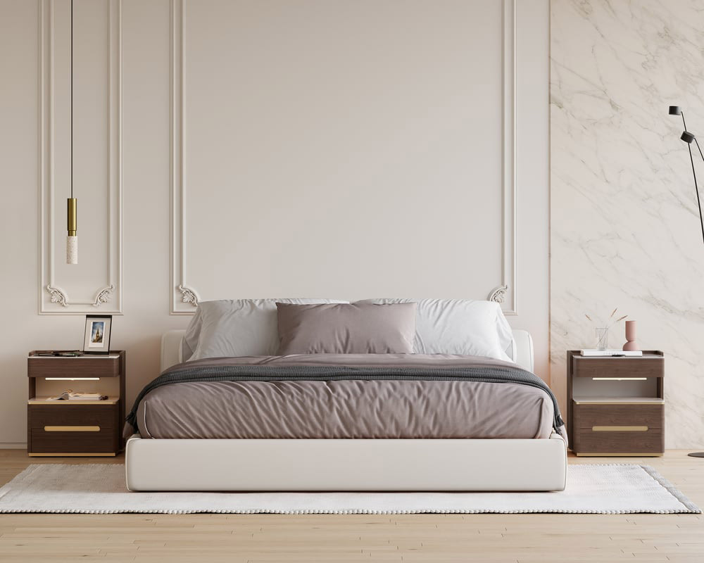 HMR Vailora Smart Nightstand with Wireless Charger Sensor Light Bluetooth Speakers - Walnut & White, Set Of 2
