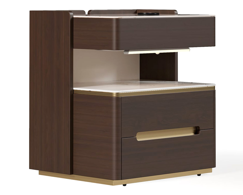 HMR Vailora Smart Nightstand with Wireless Charger Sensor Light Bluetooth Speakers - Walnut & White, Set Of 2