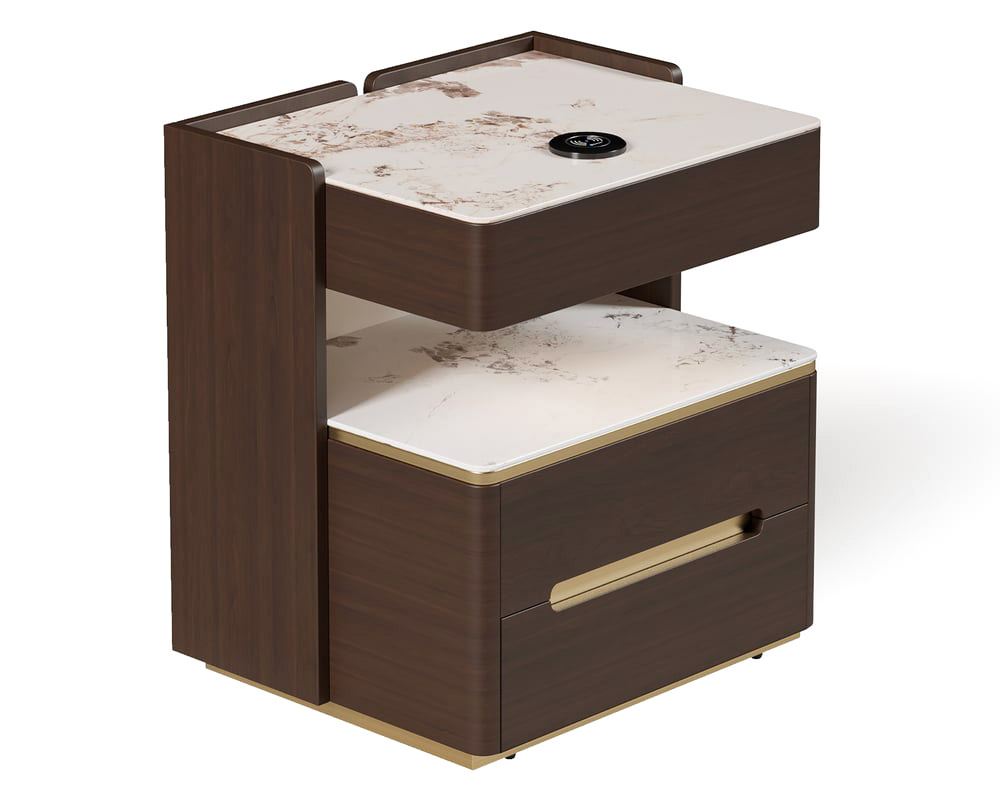 HMR Vailora Smart Nightstand with Wireless Charger Sensor Light Bluetooth Speakers - Walnut & White, Set Of 2