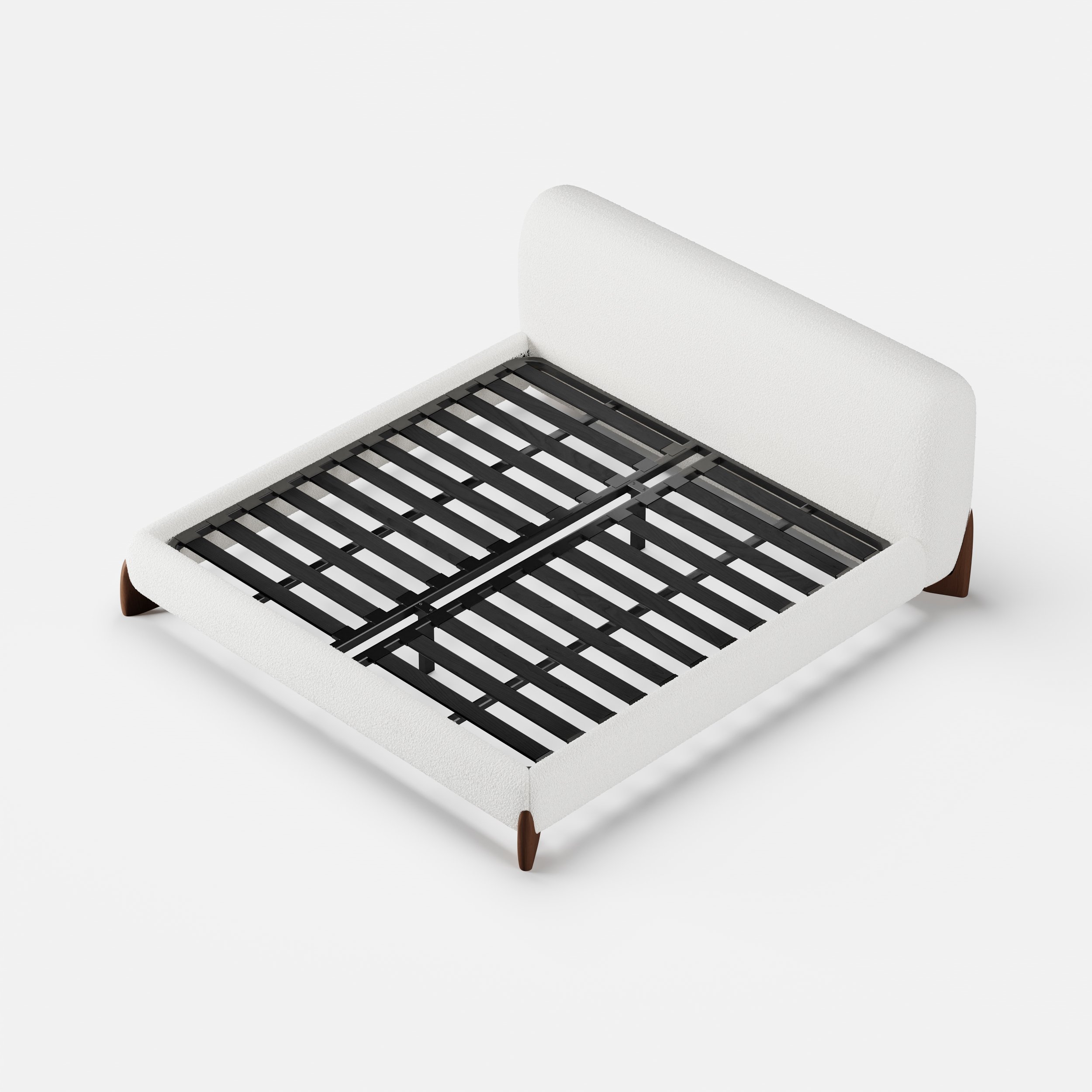 HMR Modern White Boucle Platform Bed & 2 Smart Boucle Nightstand Style A - White, Queen, 2 Drawers