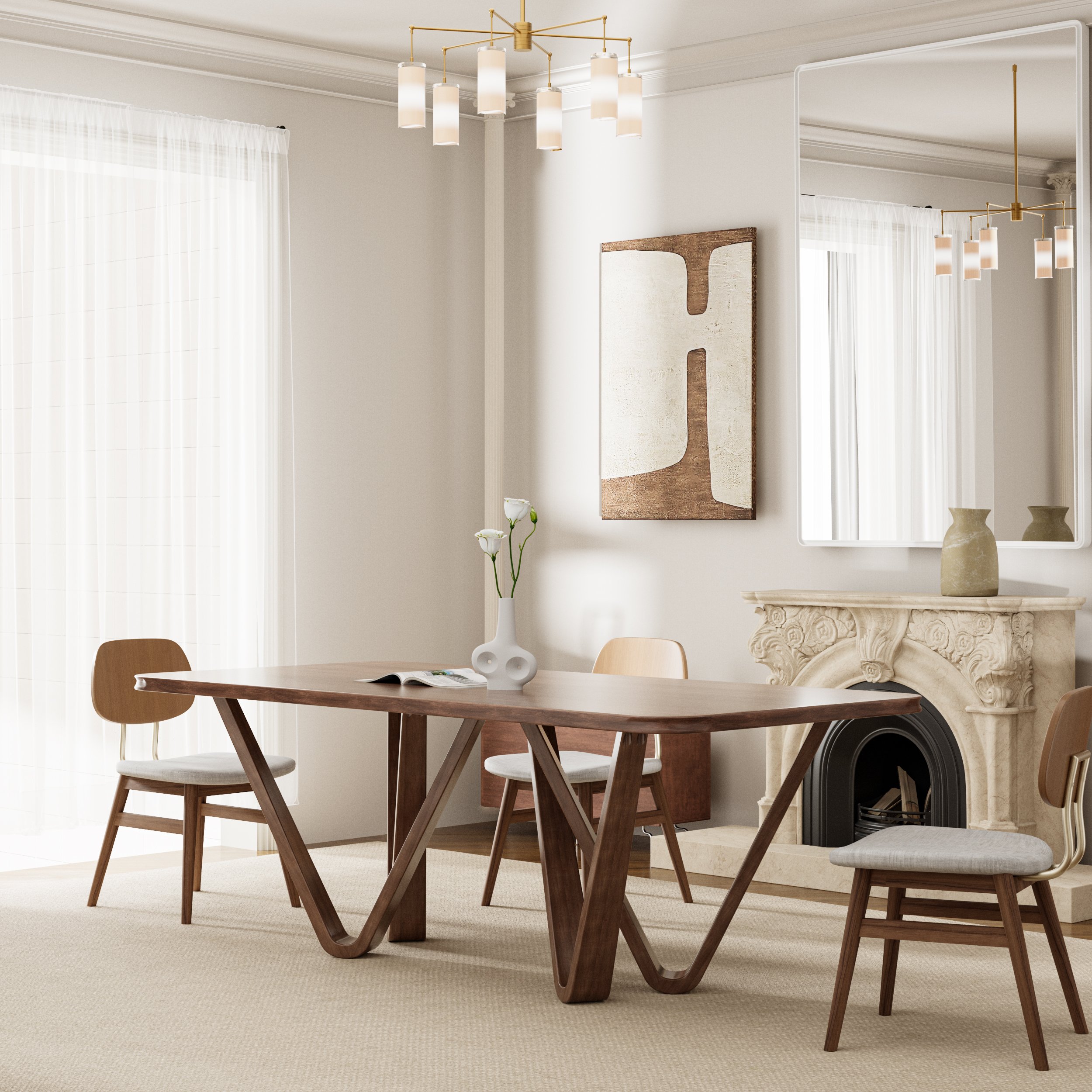 HMR - 82.7" Modern Rectangle Rubber Wood Dining Table Seats 6-8 People
