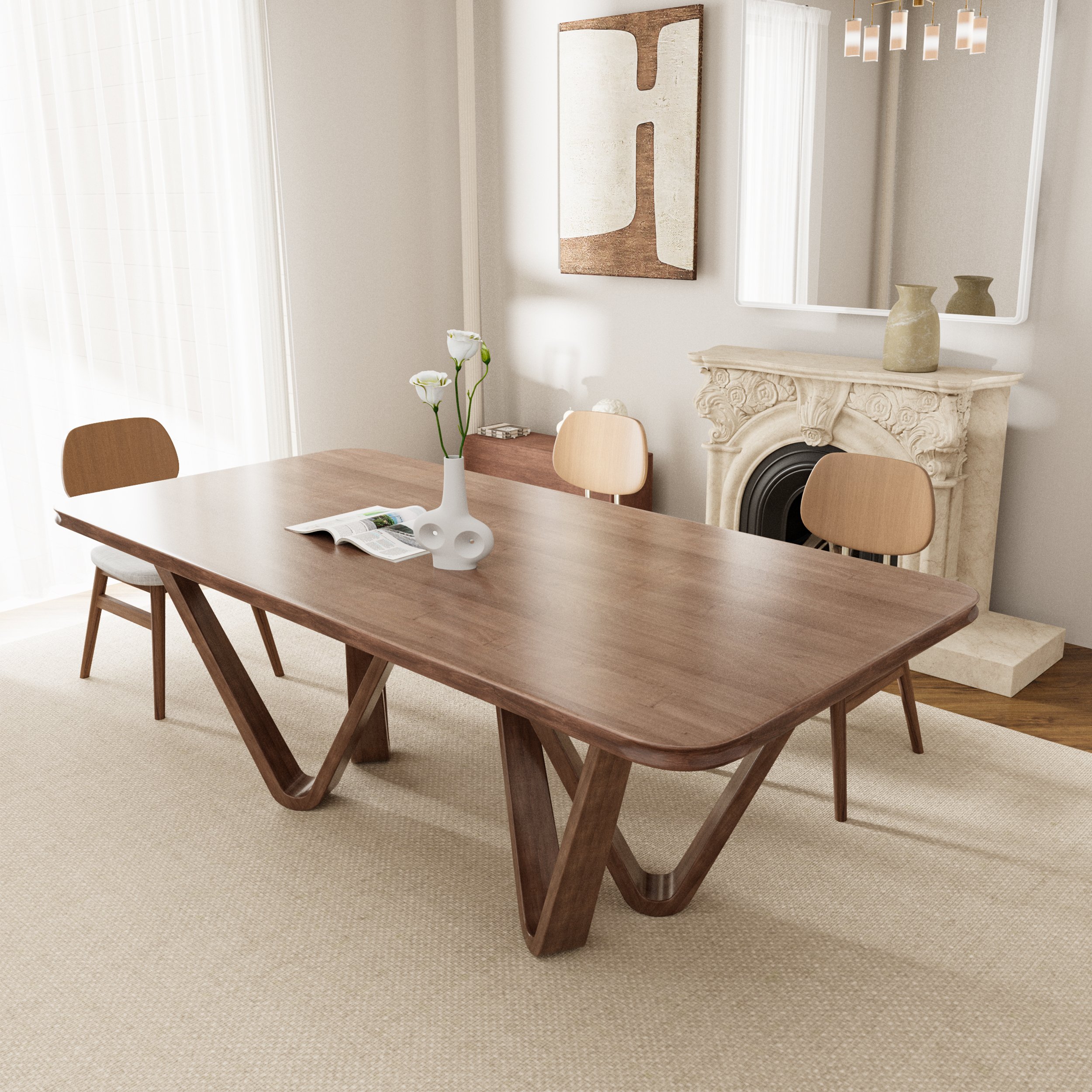 HMR - 82.7" Modern Rectangle Rubber Wood Dining Table Seats 6-8 People
