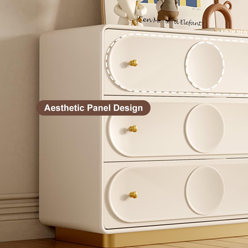 HMR - 59.1"W Art Deco White & Gold 6 Drawer Dresser Chest with Storage Cabinet