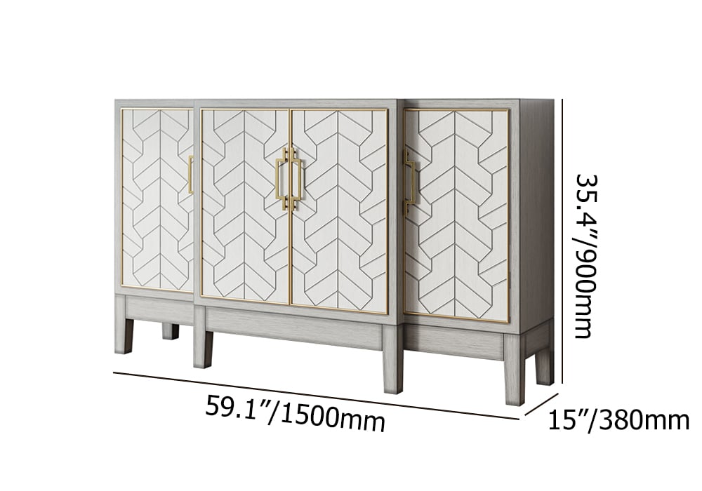HMR - 59" Antique Gray Sideboard Buffet with Doors Farmhouse Carved Credenza
