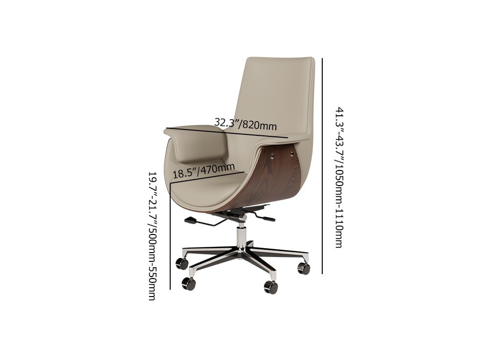 HMR - Gray Leather Modern Home Office Chair Upholstered High Back Desk Chair Wood Grain Frame