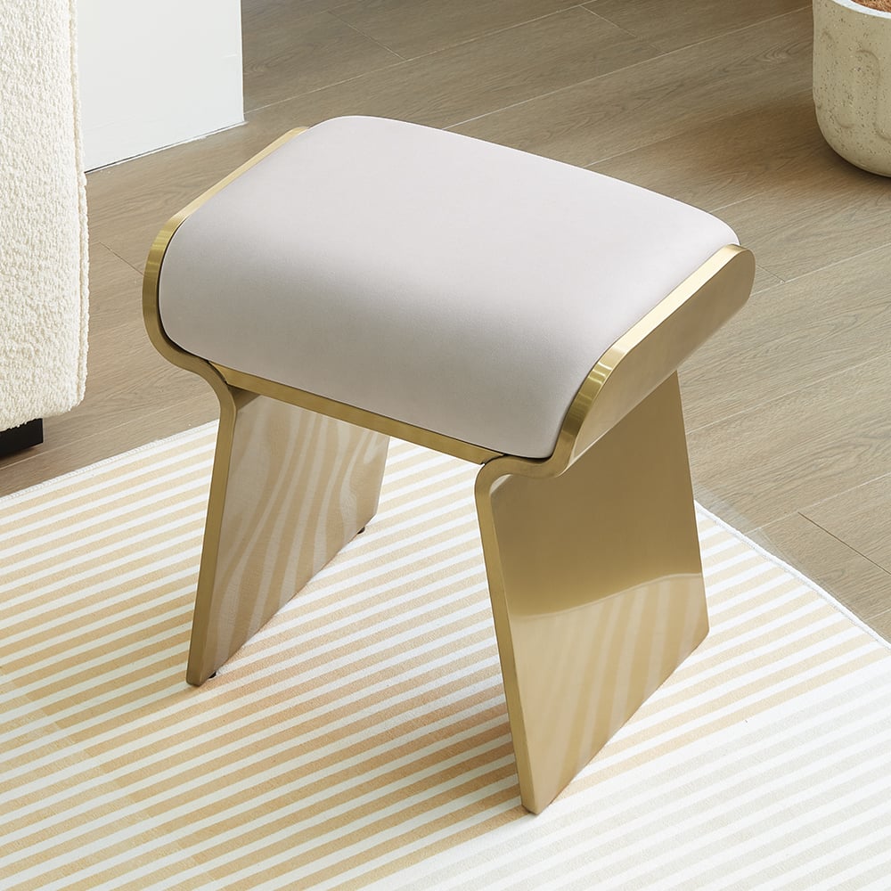 HMR - Upart Leath-aire Upholstered Vanity Stool with Gold Frame