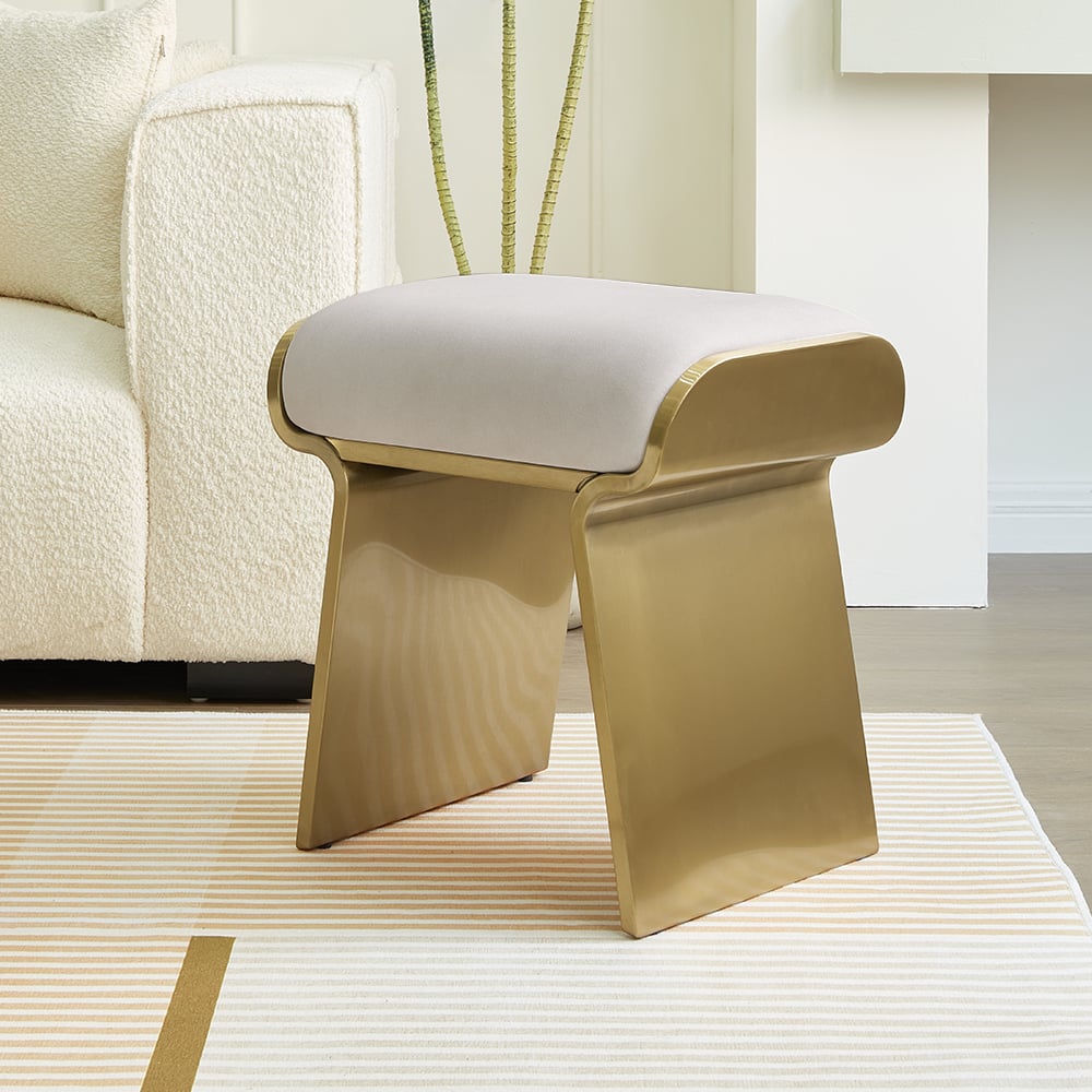HMR - Upart Leath-aire Upholstered Vanity Stool with Gold Frame