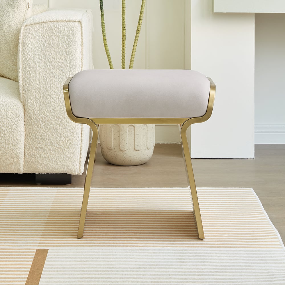 HMR - Upart Leath-aire Upholstered Vanity Stool with Gold Frame