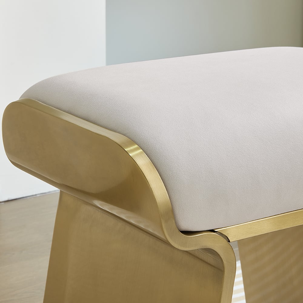 HMR - Upart Leath-aire Upholstered Vanity Stool with Gold Frame