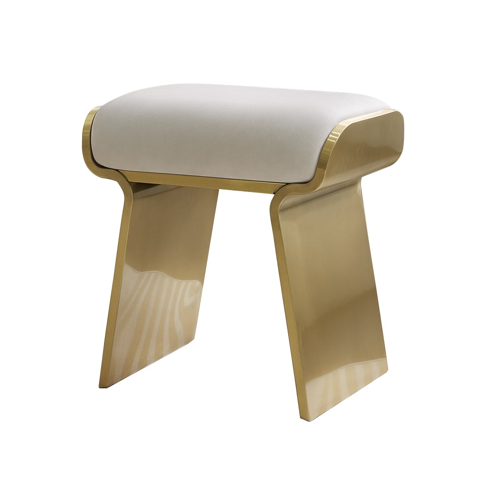 HMR - Upart Leath-aire Upholstered Vanity Stool with Gold Frame