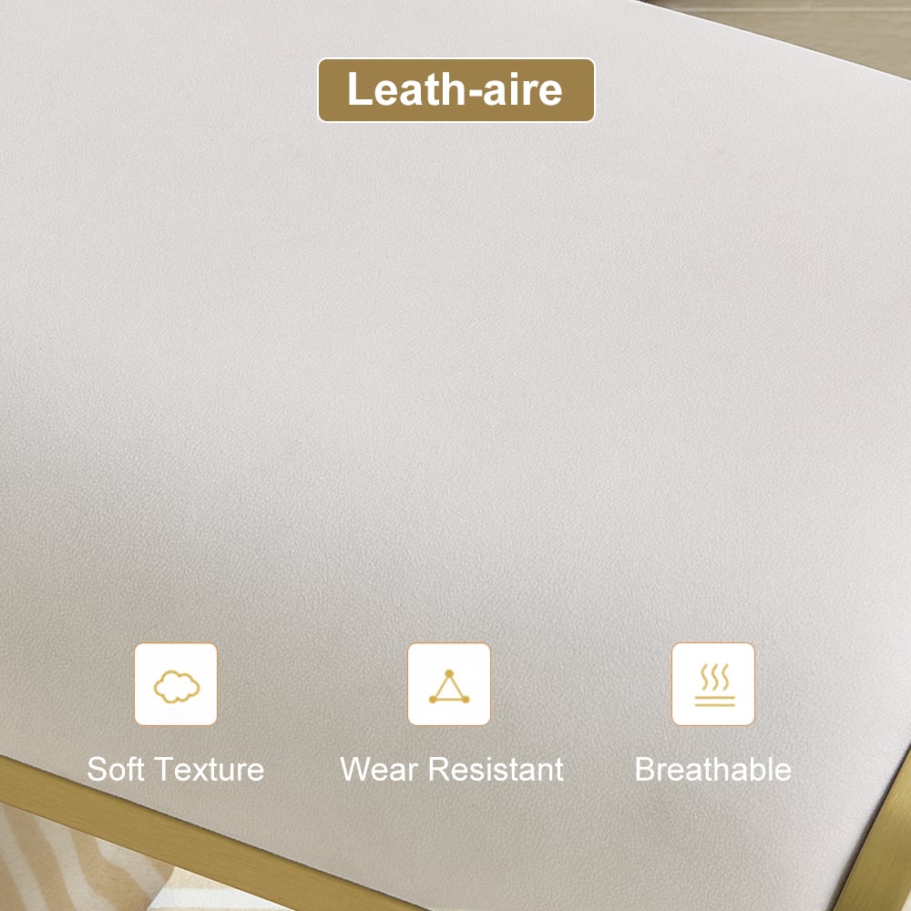 HMR - Upart Leath-aire Upholstered Vanity Stool with Gold Frame