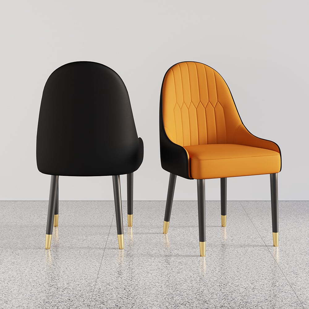 HMR Darg Series Modern PU Leather Upholstery Dining Chairs - Orange/Black, Set of 8