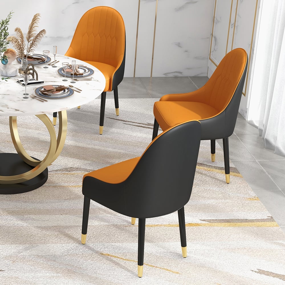 HMR Darg Series Modern PU Leather Upholstery Dining Chairs - Orange/Black, Set of 8