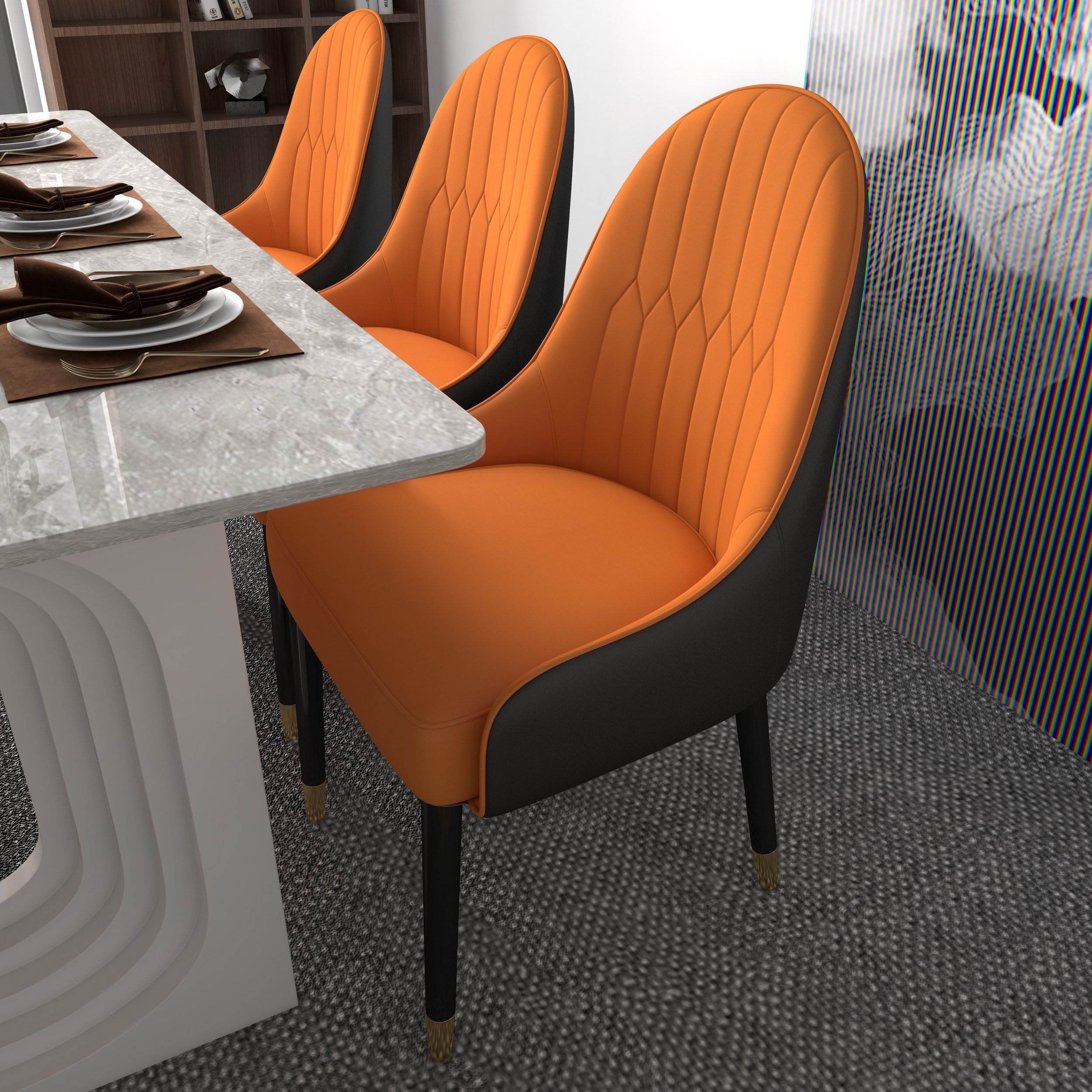 HMR Darg Series Modern PU Leather Upholstery Dining Chairs - Orange/Black, Set of 8
