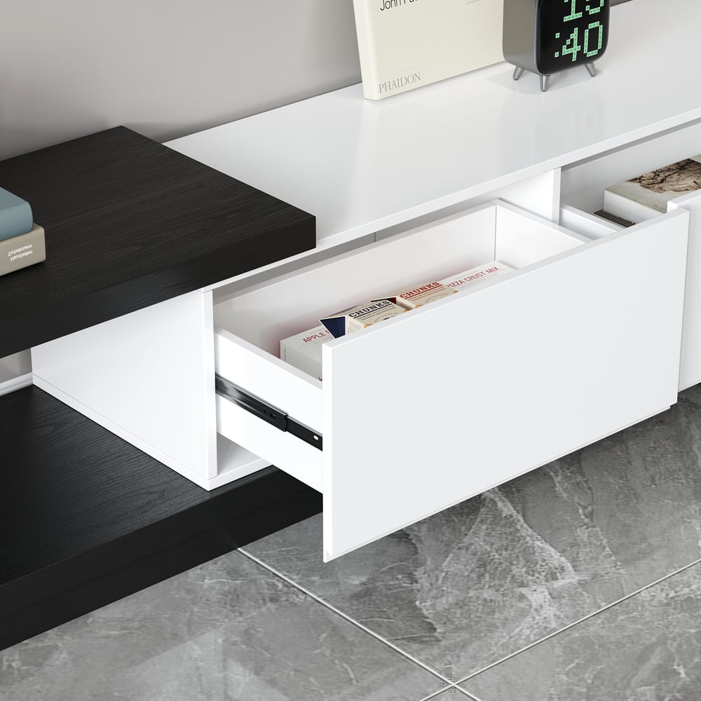HMR Quoint Extendable TV Stand & Coffee Table Set - White & Black, 1790mm-2550mm