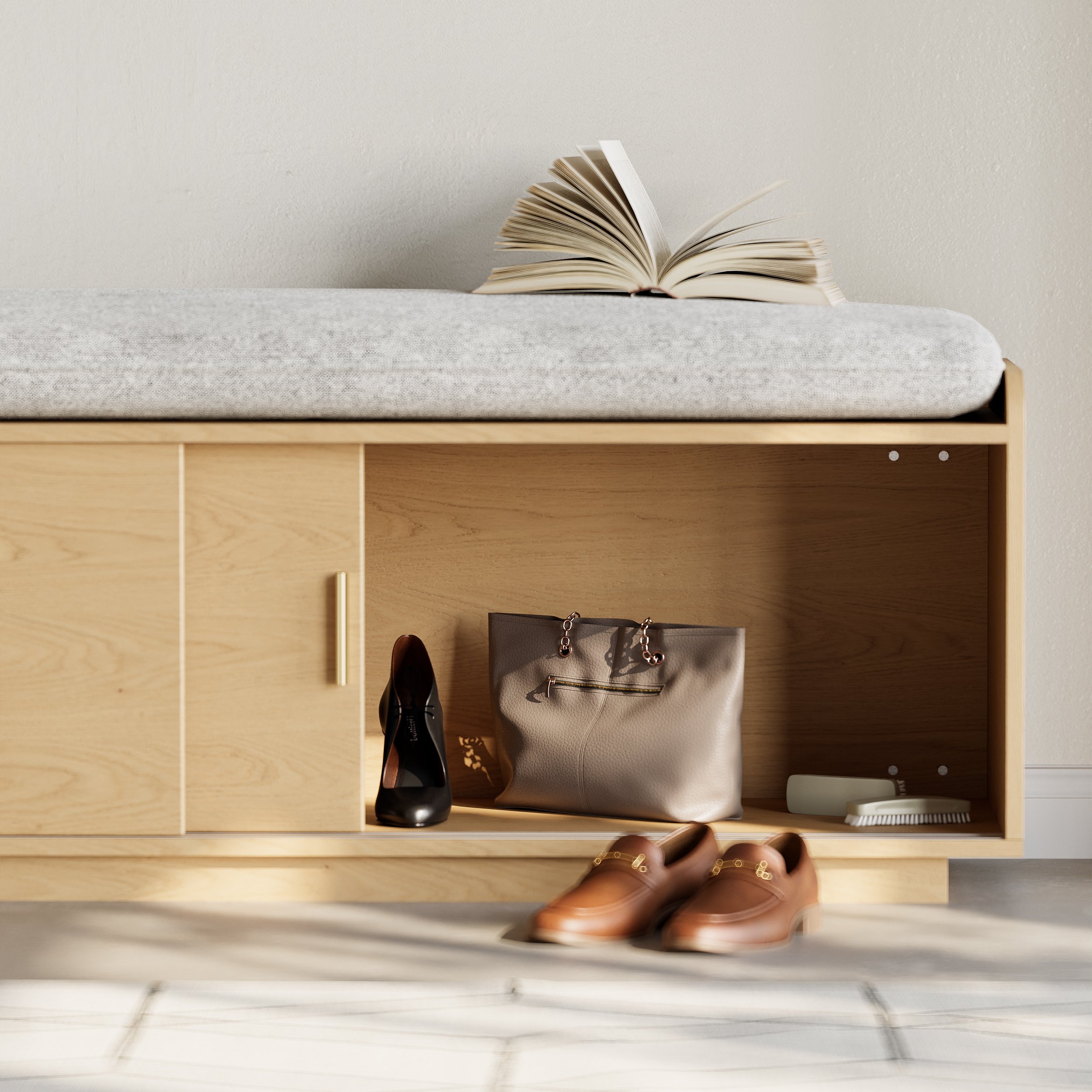 HMR - Wooden Shoe Storage Bench with Cushion