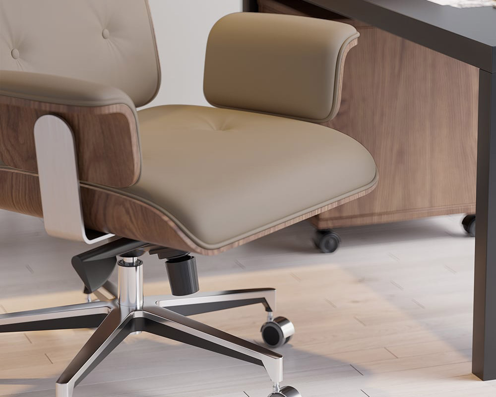 HMR Modern Home Office Chair Swivel Upholstered Wooden Office Chair Adjustable Height - Khaki
