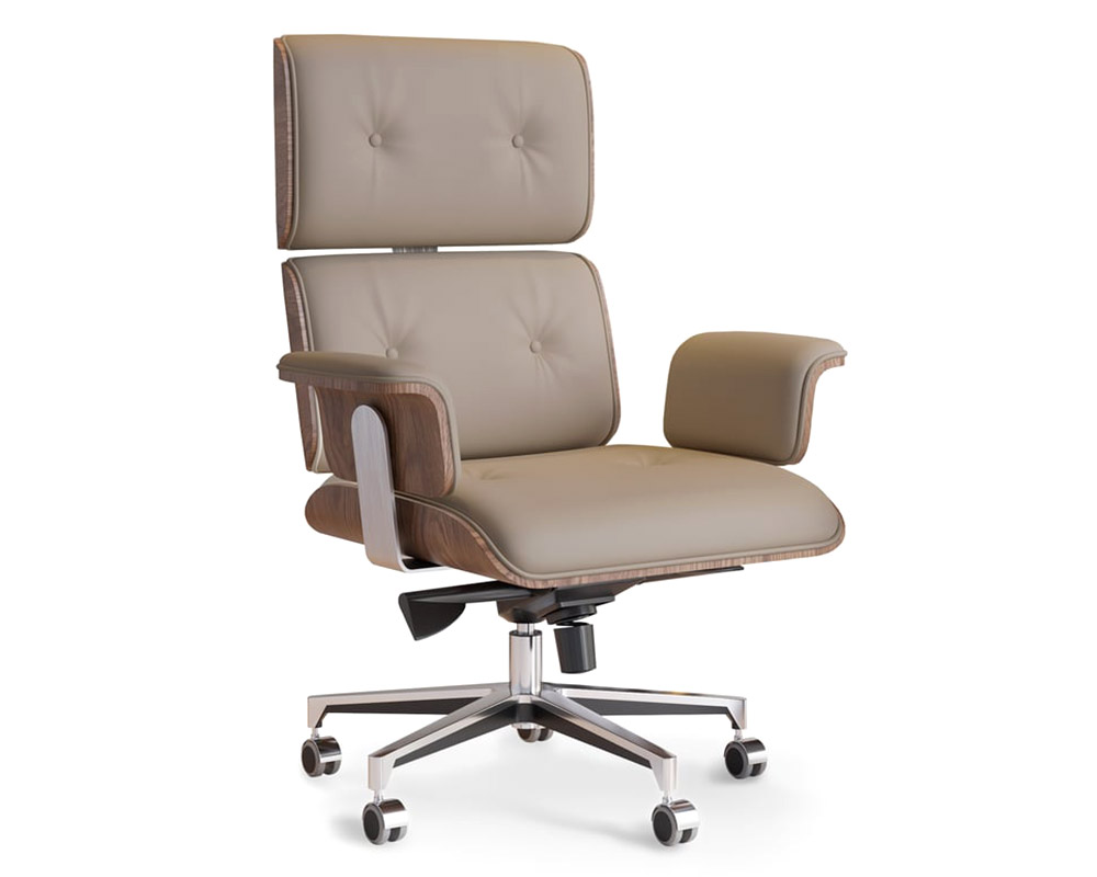 HMR Modern Home Office Chair Swivel Upholstered Wooden Office Chair Adjustable Height - Khaki