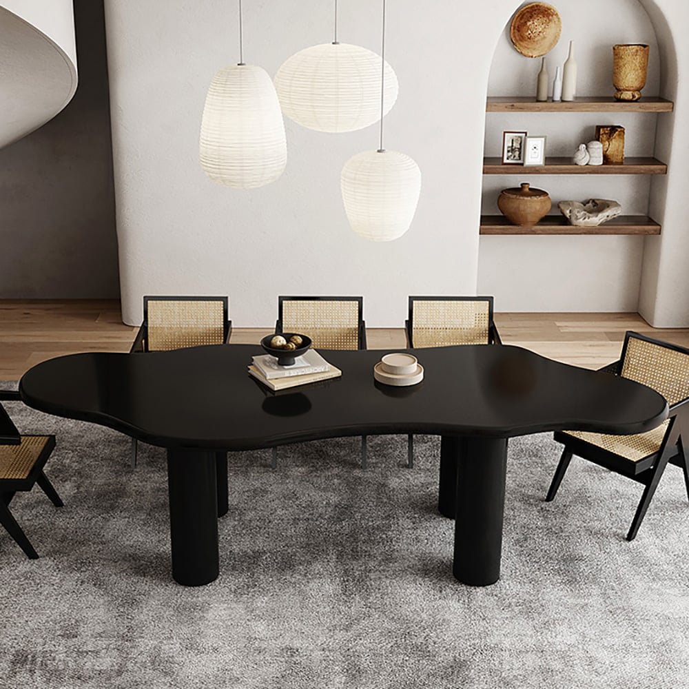 HMR 70.9" Japandi Style Irregular Wood Dining Table Seats 4-6 People - Black