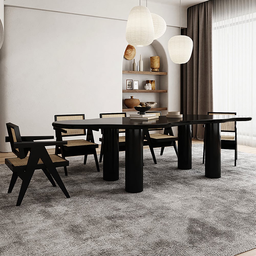 HMR 70.9" Japandi Style Irregular Wood Dining Table Seats 4-6 People - Black