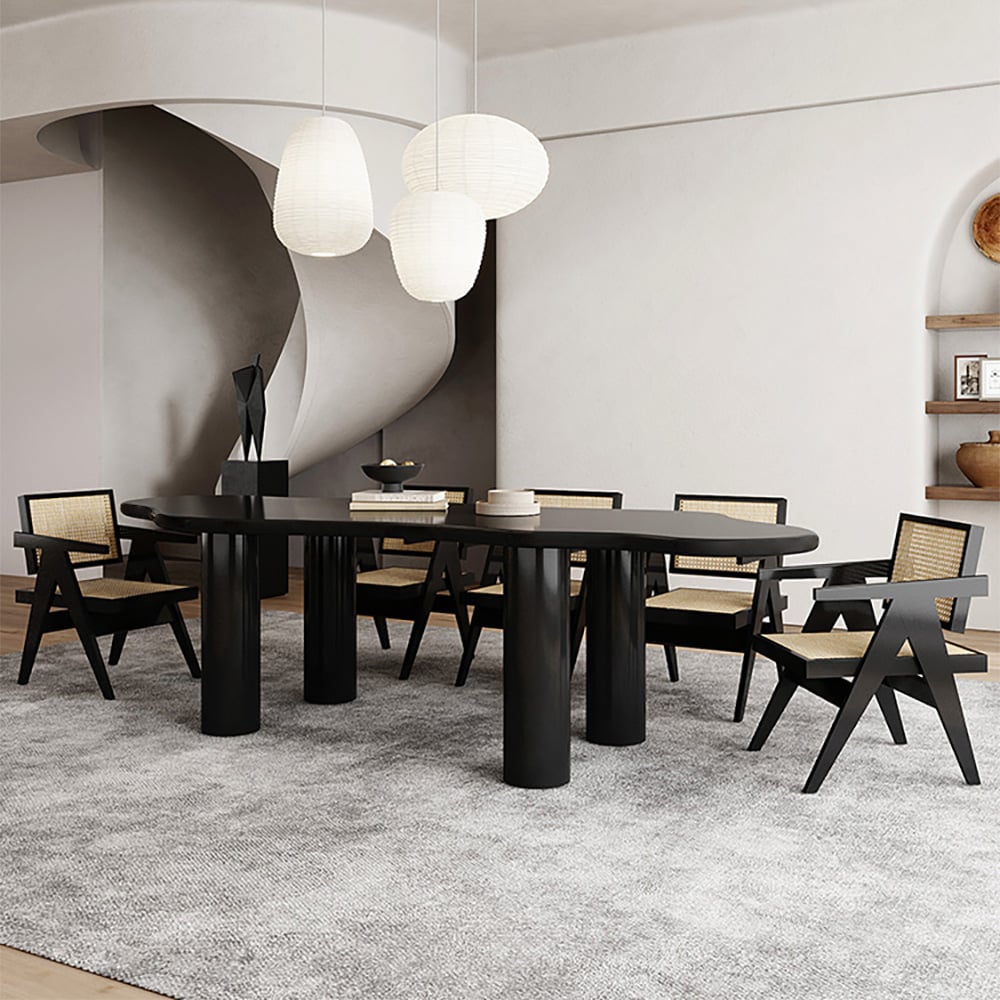 HMR 70.9" Japandi Style Irregular Wood Dining Table Seats 4-6 People - Black