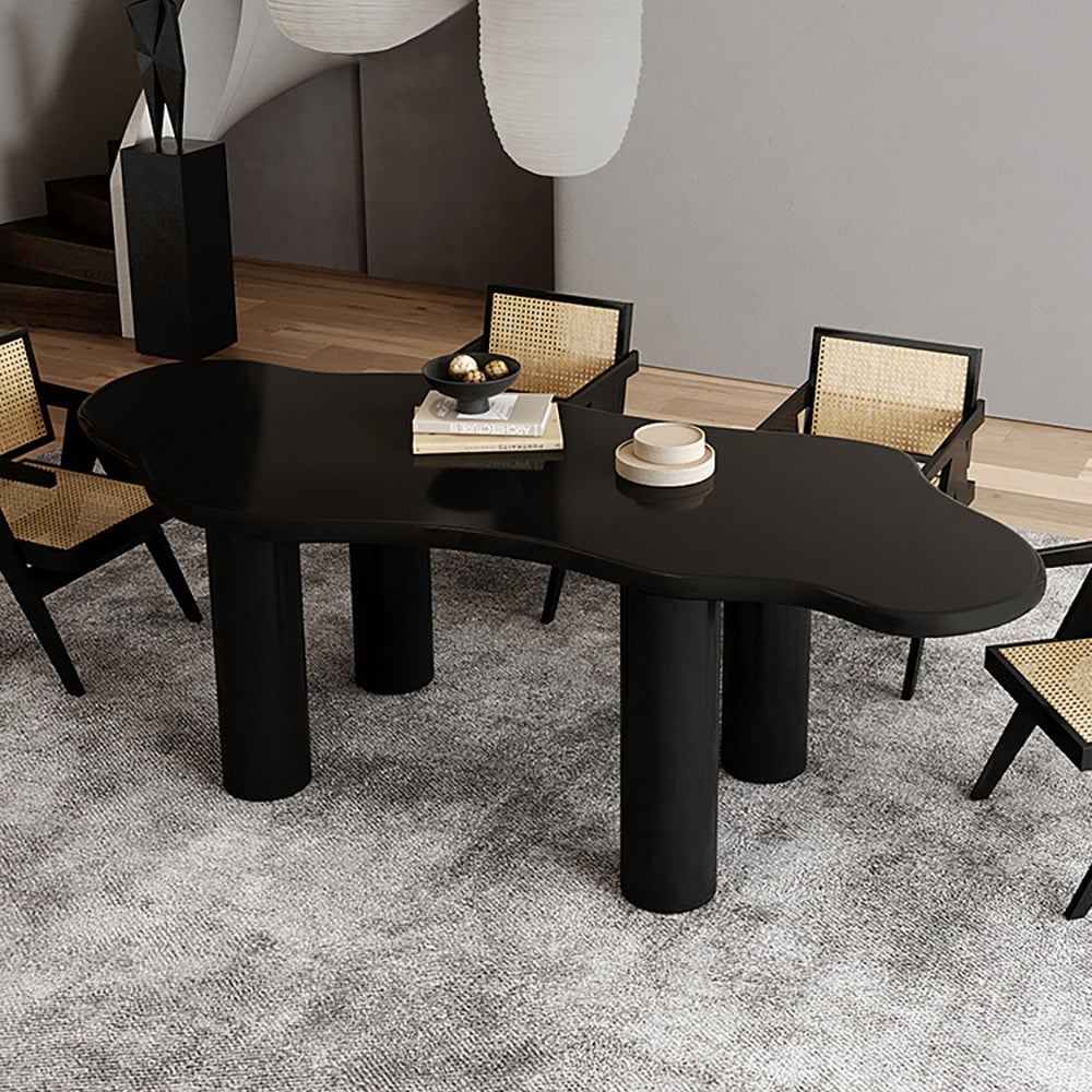 HMR 70.9" Japandi Style Irregular Wood Dining Table Seats 4-6 People - Black