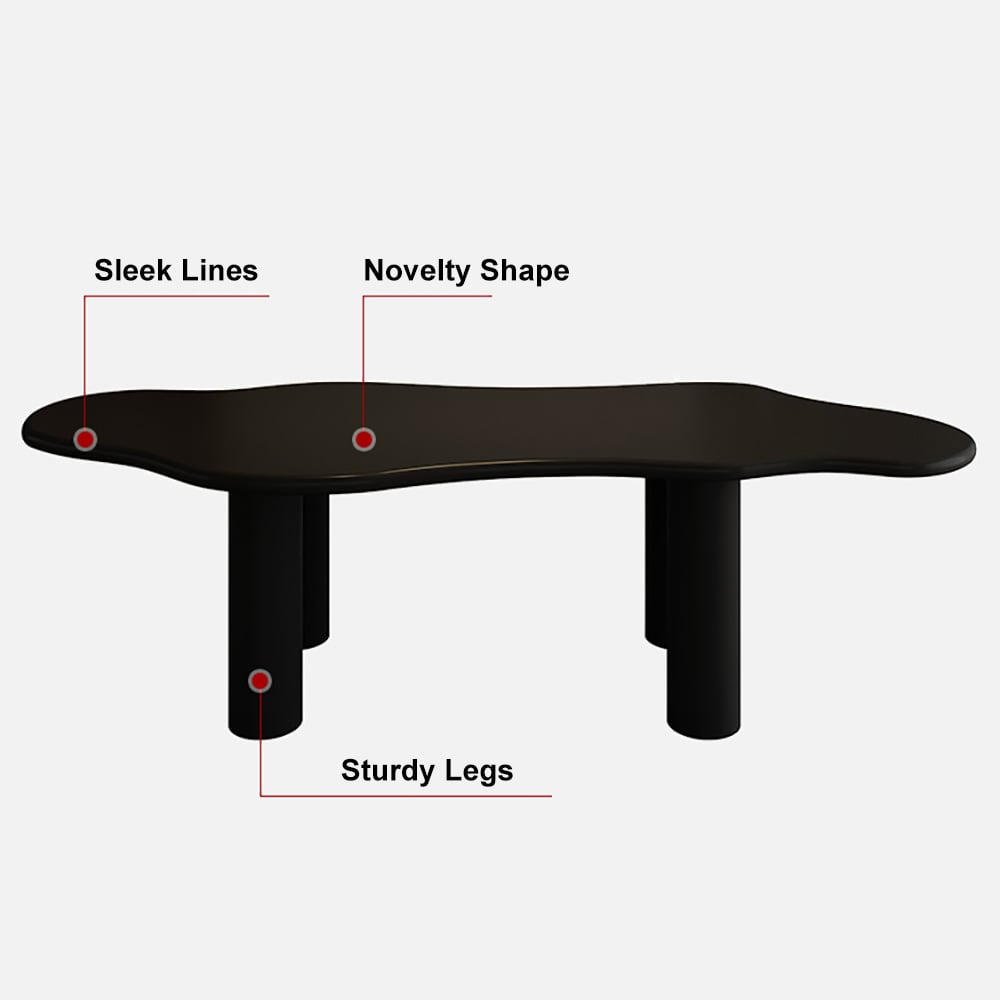 HMR 70.9" Japandi Style Irregular Wood Dining Table Seats 4-6 People - Black