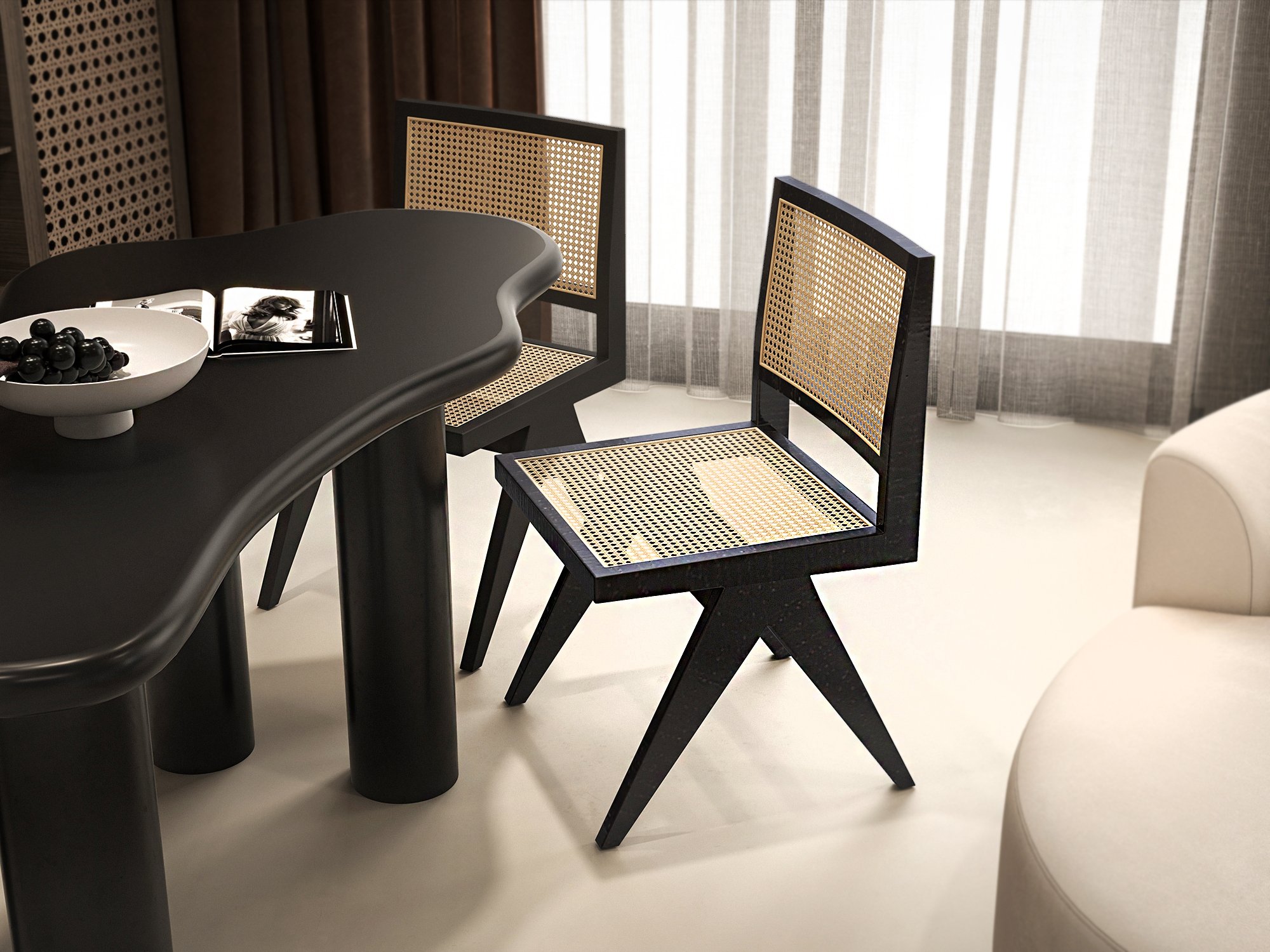 HMR 70.9" Japandi Style Irregular Wood Dining Table Seats 4-6 People - Black
