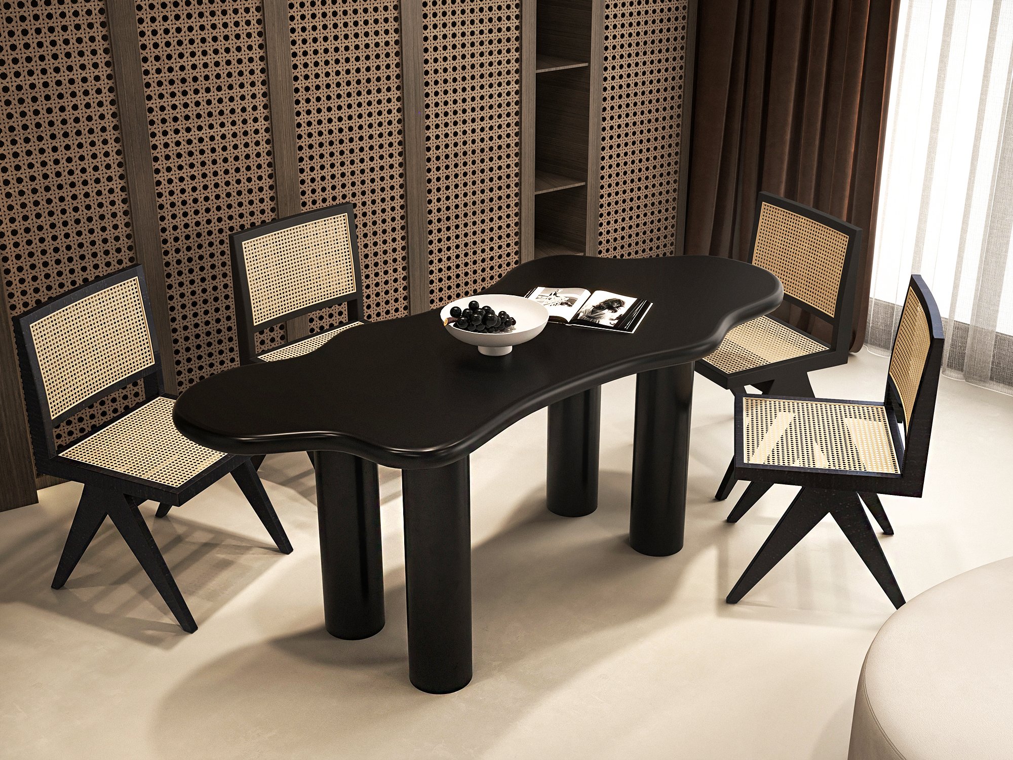 HMR 70.9" Japandi Style Irregular Wood Dining Table Seats 4-6 People - Black