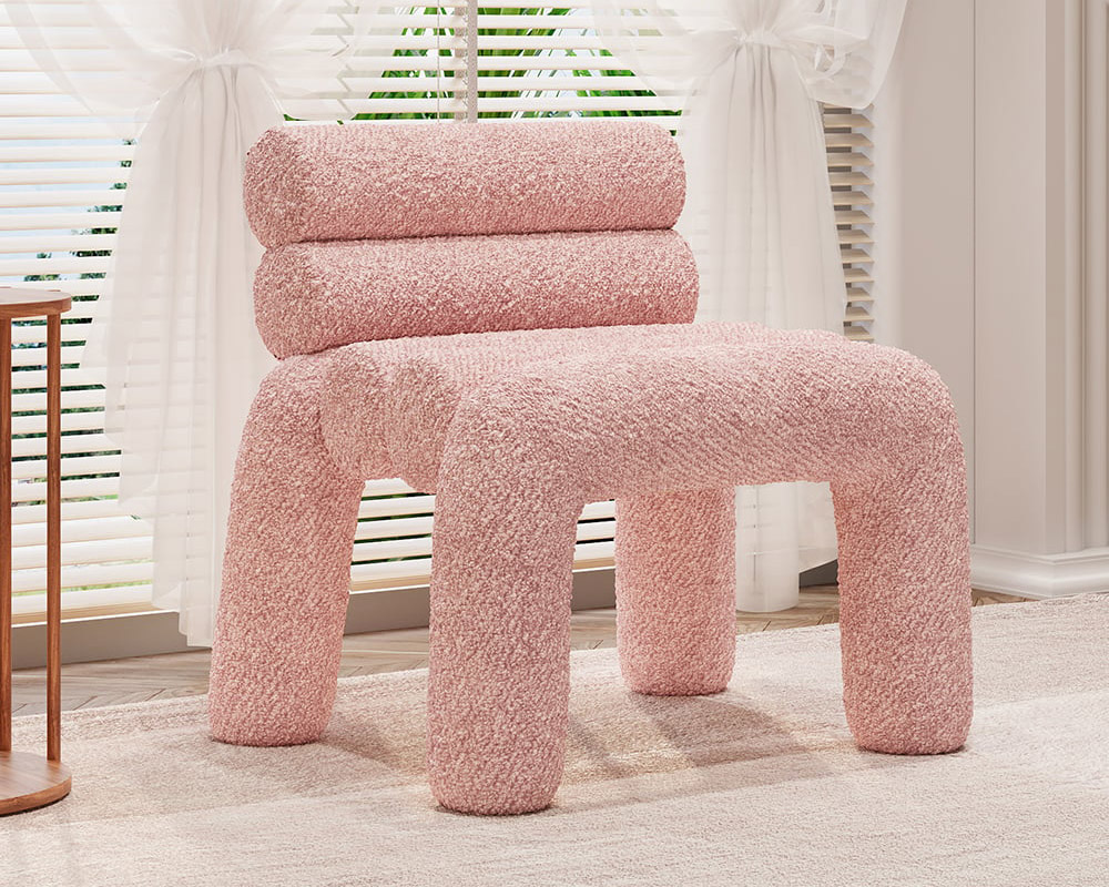 HMR - Modern Boucle Accent Chair Upholstery Horizontal Channeled for Living Room