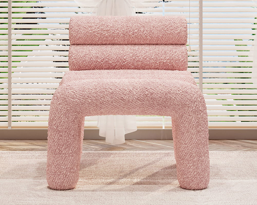 HMR Modern Boucle Accent Chair Upholstery Horizontal Channeled for Living Room - Pink