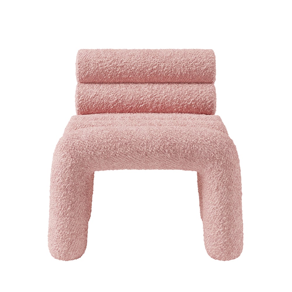 HMR Modern Boucle Accent Chair Upholstery Horizontal Channeled for Living Room - Pink