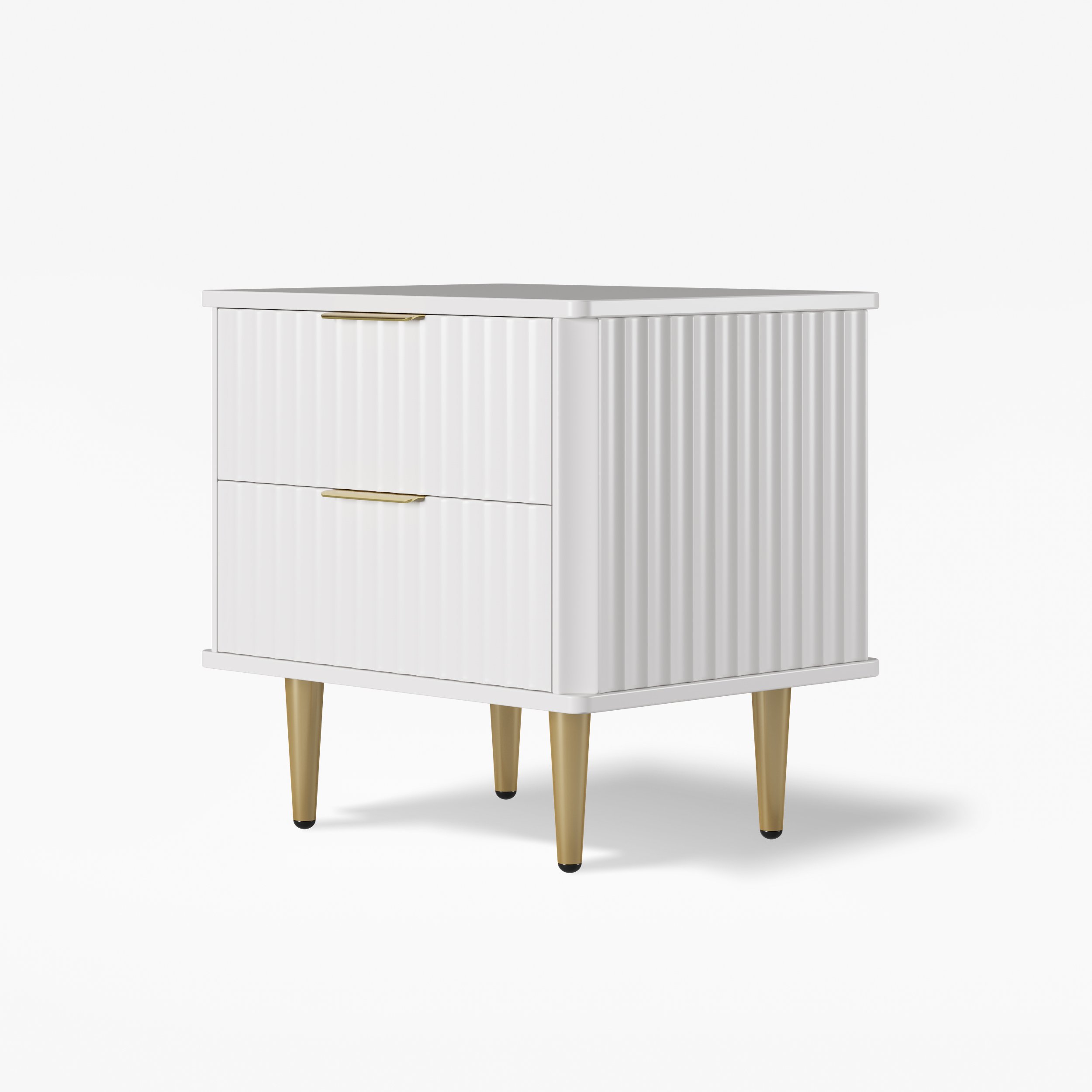 HMR - Modern White Nightstand with 2 Drawers Bedside Table with Gold Legs