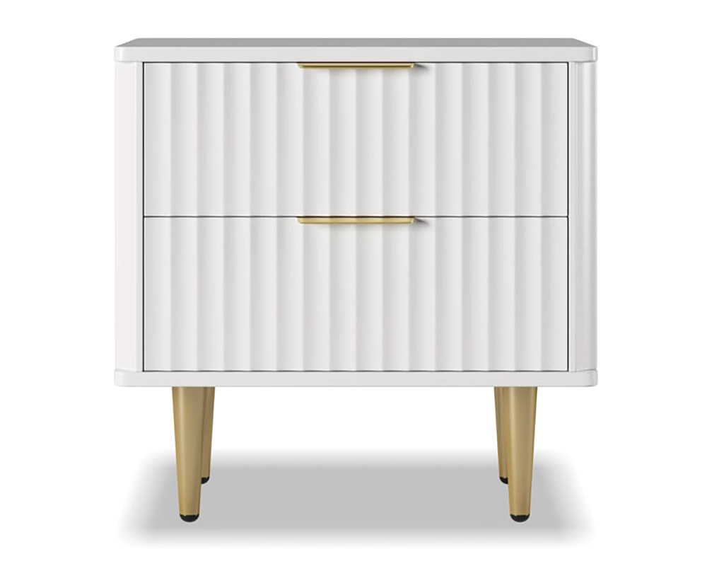 HMR - Modern White Nightstand with 2 Drawers Bedside Table with Gold Legs