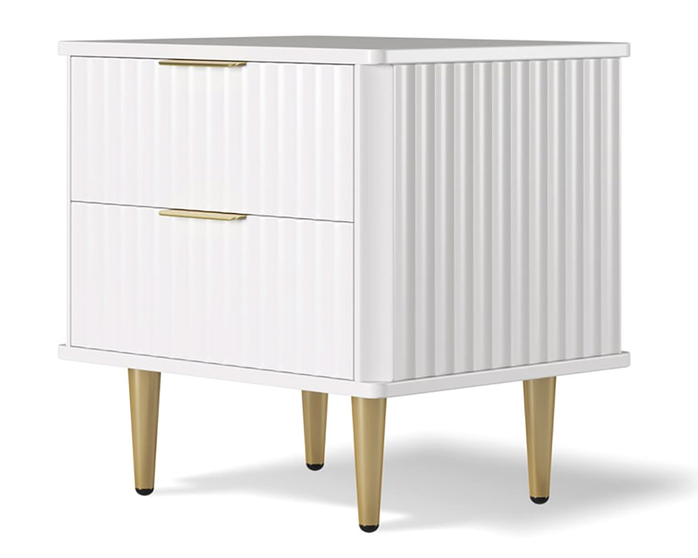 HMR - Modern White Nightstand with 2 Drawers Bedside Table with Gold Legs
