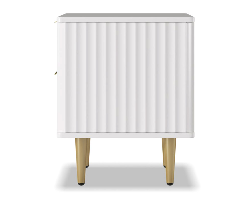 HMR - Modern White Nightstand with 2 Drawers Bedside Table with Gold Legs