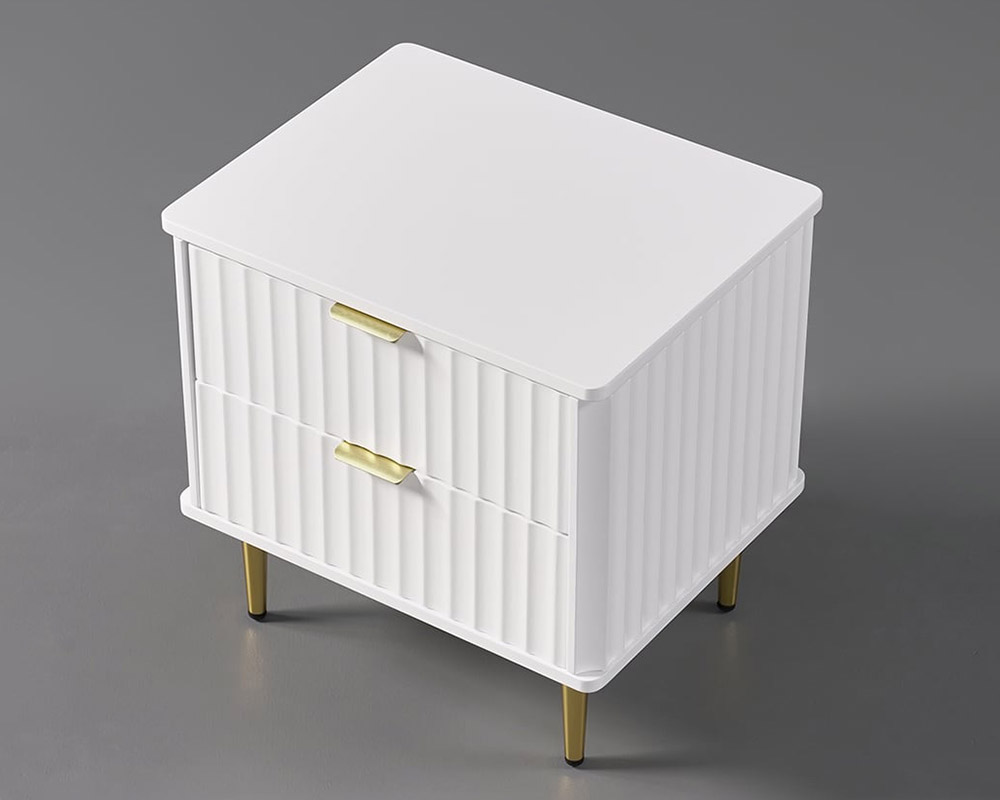 HMR - Modern White Nightstand with 2 Drawers Bedside Table with Gold Legs