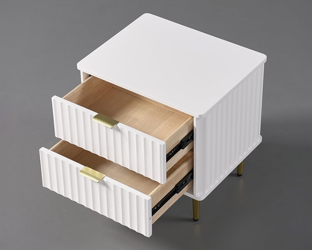HMR - Modern White Nightstand with 2 Drawers Bedside Table with Gold Legs