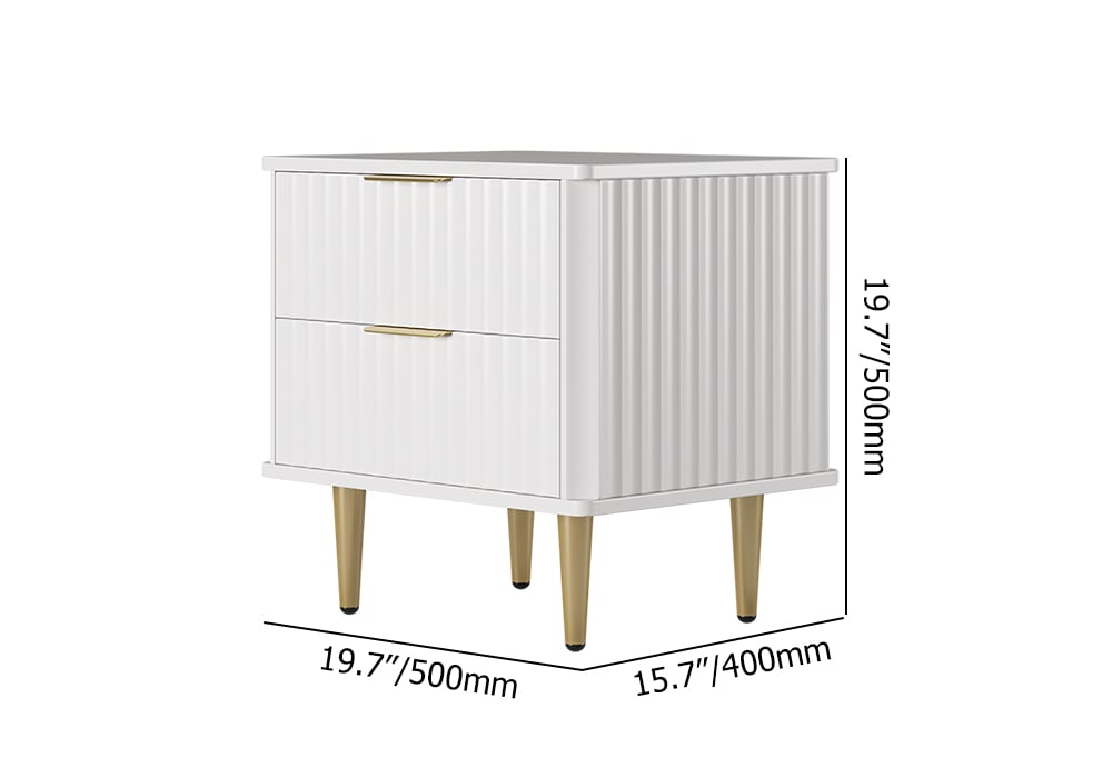 HMR - Modern White Nightstand with 2 Drawers Bedside Table with Gold Legs