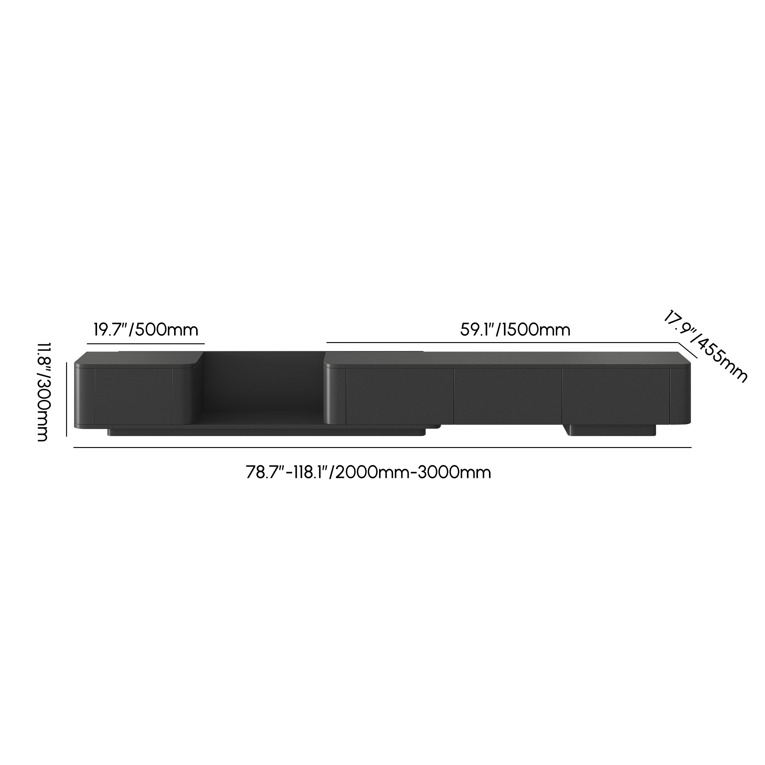 HMR 118.1" Modern Wood Extendable TV Stand with 4 Drawer Media Console - Black