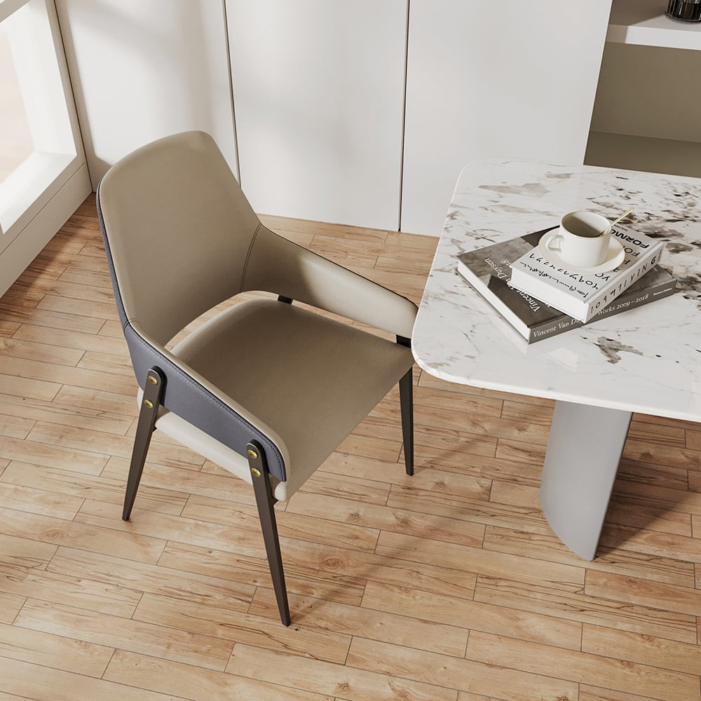 HMR - Modern Dining Chairs with PU Leather Upholstery (Set of 2) - Khaki and Blue