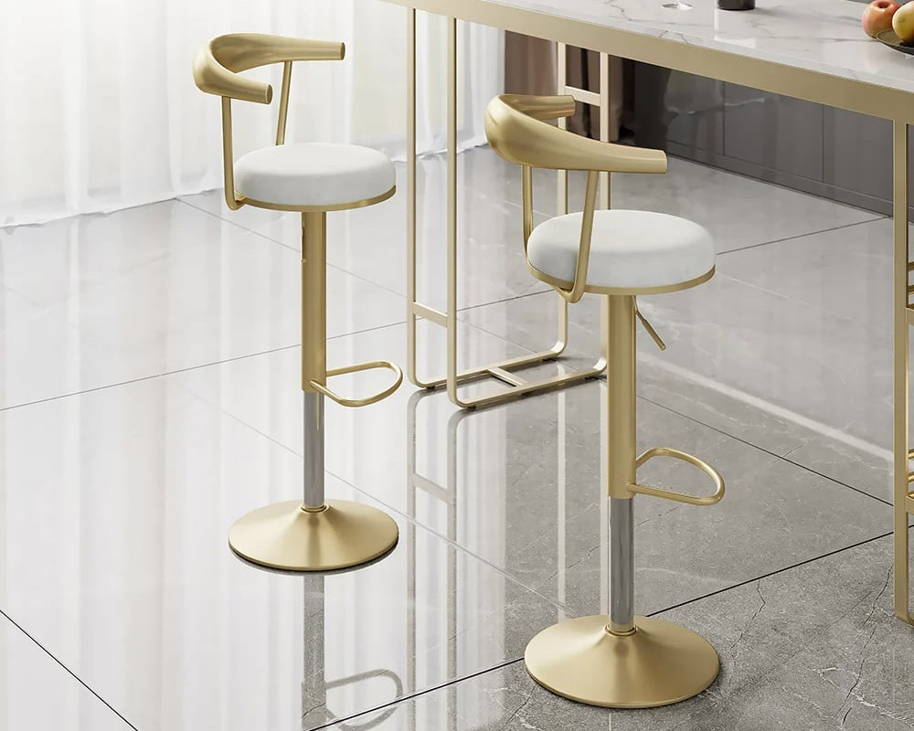 HMR Modern Adjustable Swivel Bar Stools with Velvet Upholstery (Set of 8) - White