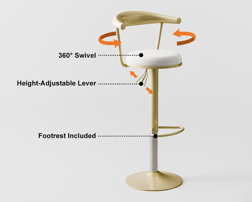 HMR Modern Adjustable Swivel Bar Stools with Velvet Upholstery (Set of 8) - White