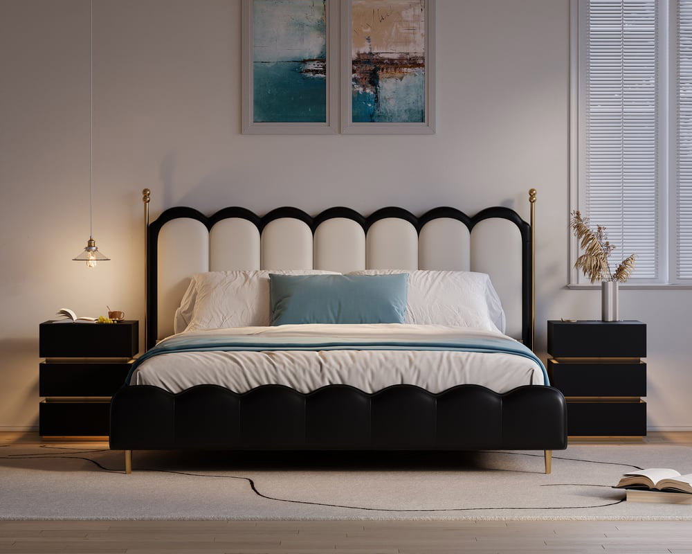 HMR Nightstand with Light & Charging Station - Black, 3 Drawers, Single
