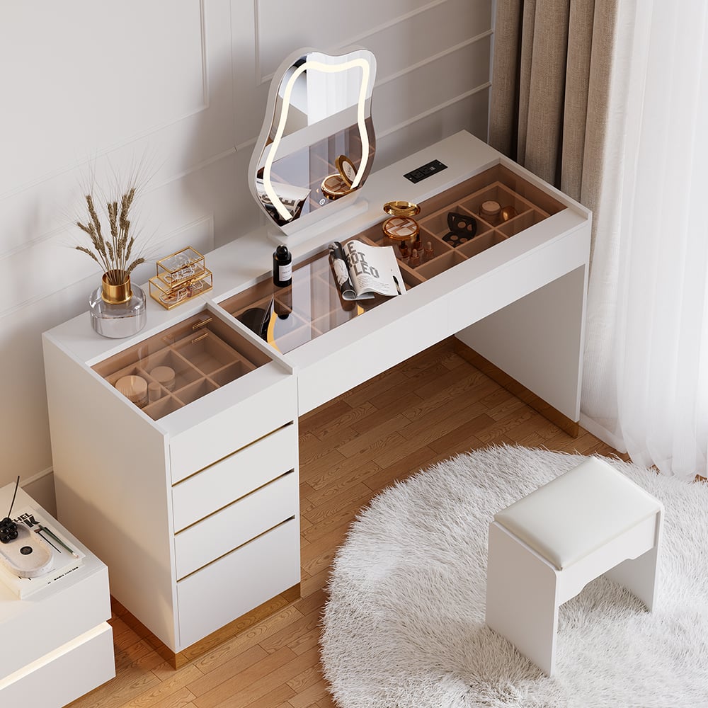 HMR 55" Smart Makeup Vanity Set with Mirror & Lights - White