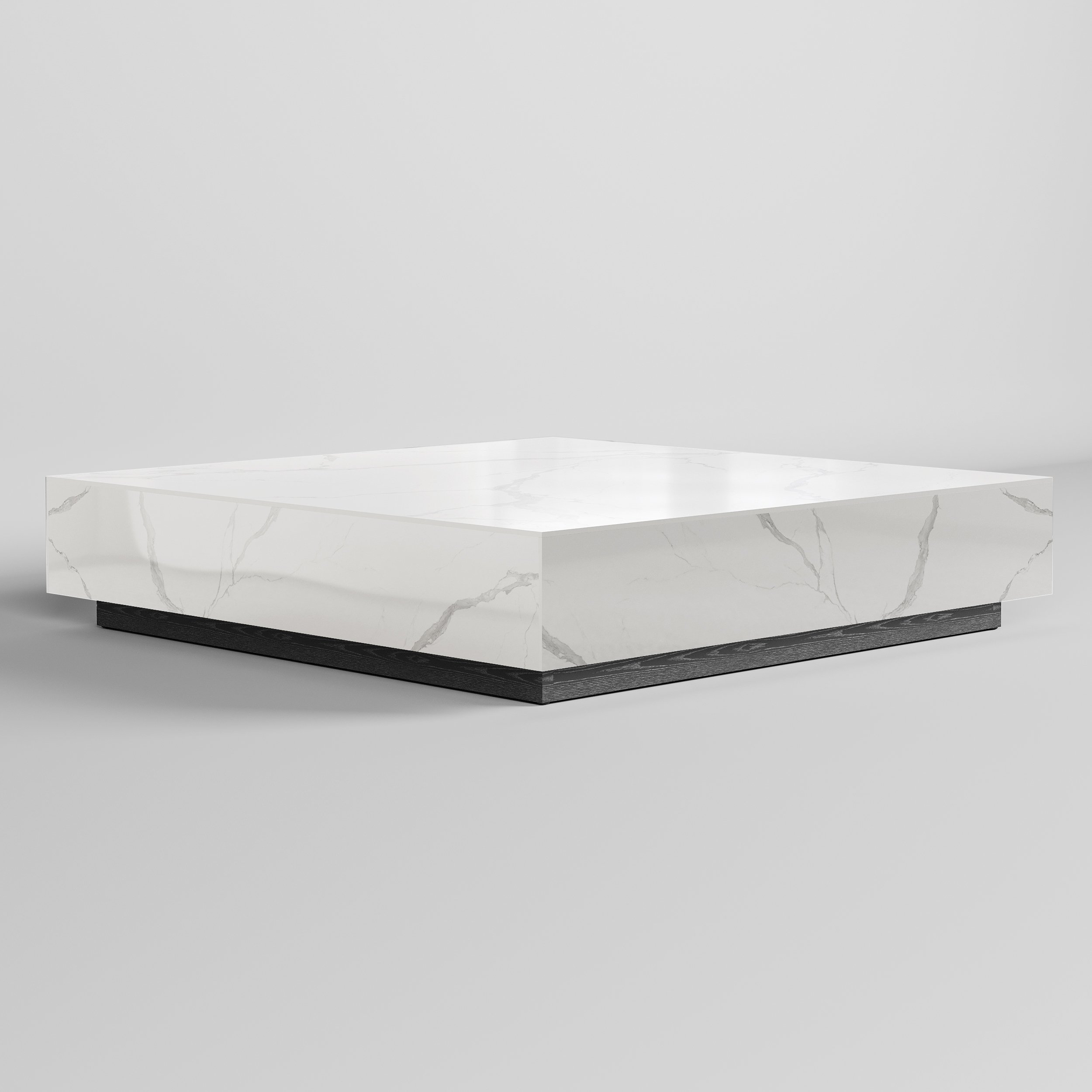HMR 39" Square Sintered Stone Block Coffee Table With Wood Base - White