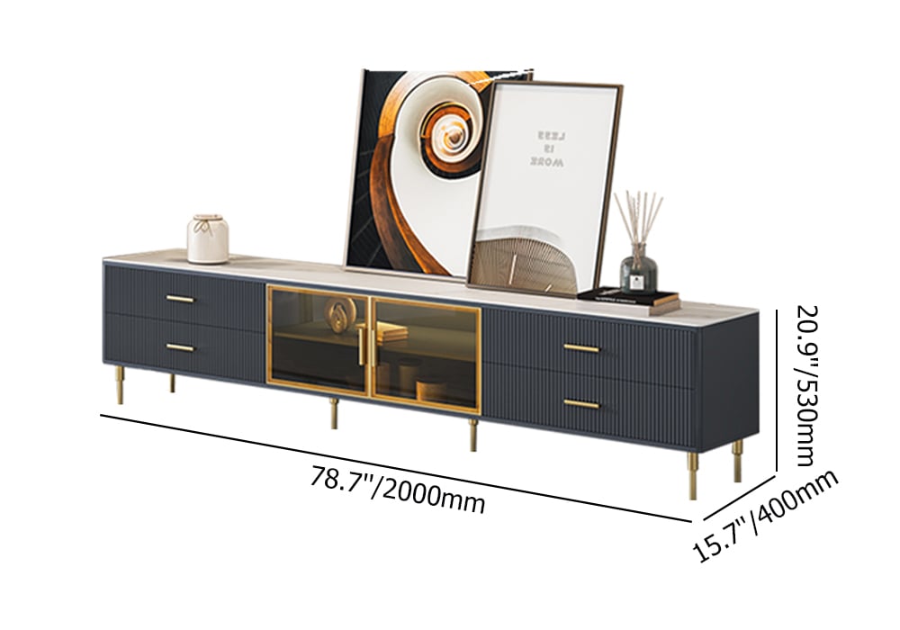 HMR - Cofab 78.7" TV Stand with Drawers & Shelves Deep Blue Media Console with Glass Doors