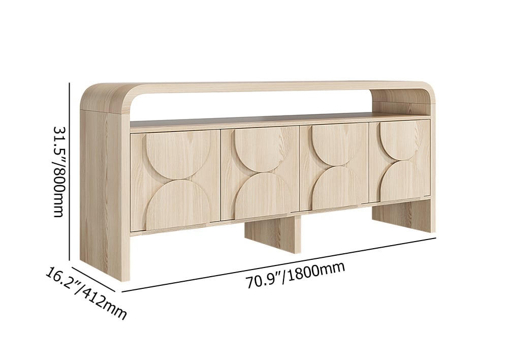 HMR - 71" Wood Sideboard Buffet Japandi Distressed White Credenza with Shelves & 4 Doors